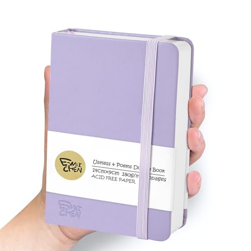 Mix Media Pad,3.5"x5.5" Small Hardcover Leather Art Sketchbook,60 Sheets(112lb/180gsm) Heavyweight Acid Free Artistic Painting Drawing Sketching Paper, Handy Pocket Journal Sketchbook.Taro Purple - color: 180gsm-taro purple