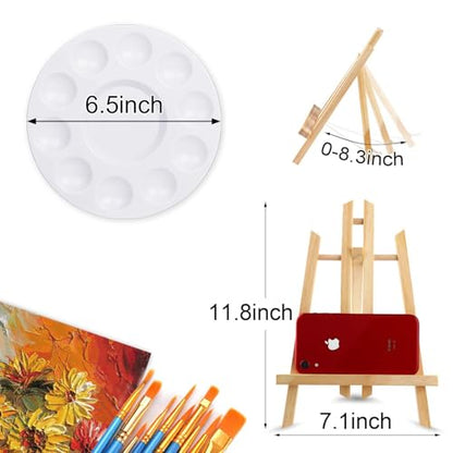 144 PCS Professional Painting Set, 12 PCS Wood Easels,12 Pack 120 Brushes | with Nylon Brush Head and 12 PCS Palettes, Painting Supplies kit for Kids & Adults Party - style: 144Pcs(12 Sets)