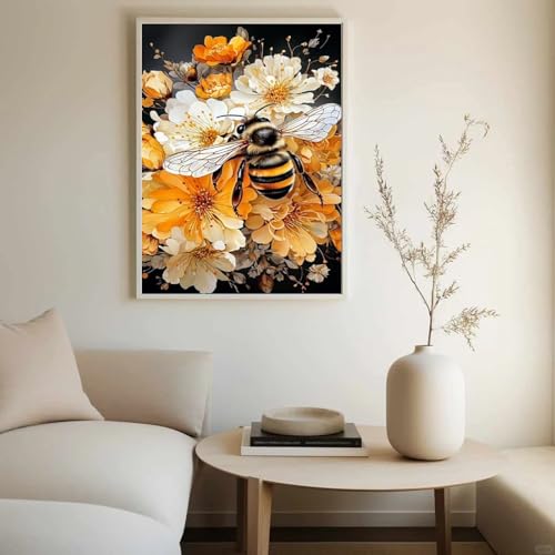 Bee Paint by Numbers Kit for Adults, Adult Paint by Number Kits 16x20 Inch | Painting by Numbers for Adults, Acrylic Oil Painting, DIY Crafts for Adults, Ideal Gifts for Home Wall Decor, Frameless - color: Bee
