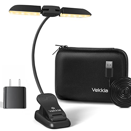 Vekkia 14 LED Book Light with Charger & Travel Case | Cover Both Page, Warm/White Reading Light with Clamp/Lightweight Eye Care Book Lamp/Great for Readers - color: Sable Black