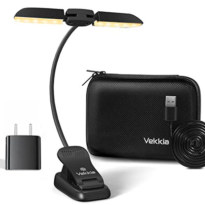 Vekkia 14 LED Book Light with Charger & Travel Case | Cover Both Page, Warm/White Reading Light with Clamp/Lightweight Eye Care Book Lamp/Great for Readers - color: Sable Black