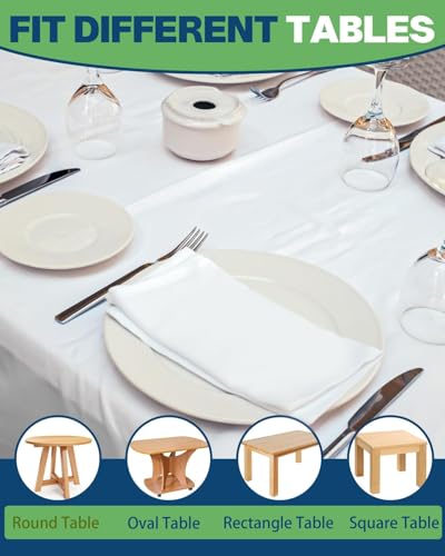 Plastic Table Cover Roll 54 Inch x 120 Feet Disposable Tablecloth, White Table Cloth Roll with Cutter Box for Weddings, Christmas, Thanksgiving, Banquets, Parties