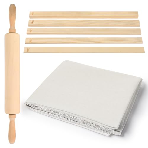 12 Pcs Pottery Tools Kit with Wooden Rolling Pin, 5-Size Rolling Mud Sticks, Linen Tablecloth for Ceramic Clay Art DIY Craft Supplies Sculpting and Teaching