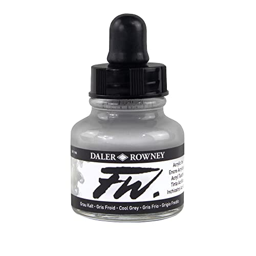 Daler-Rowney FW Acrylic Ink Bottle Cool Grey - Versatile Acrylic Drawing Ink for Artists and Students - Permanent Calligraphy Ink - Archival Ink for Illustrating and More - color: Cool Grey (053)