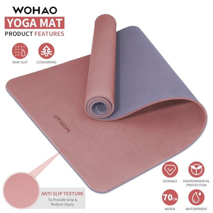 8mm Thick Yoga Mat Non Slip for Women Men | 72"x28" mat for gym, pilates, studio. POE, reversible, non-slip, tear-proof, odorless, easy-clean, strap. - color: Dark Powder+Dark silve
