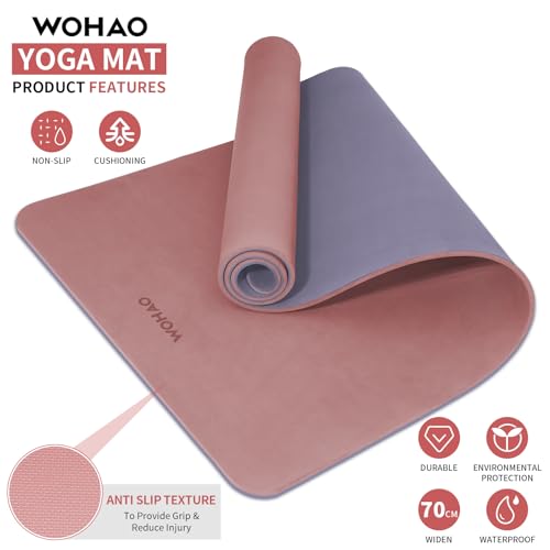 8mm Thick Yoga Mat Non Slip for Women Men | 72"x28" mat for gym, pilates, studio. POE, reversible, non-slip, tear-proof, odorless, easy-clean, strap. - color: Dark Powder+Dark silve