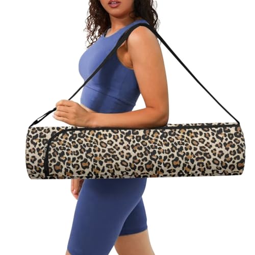 Yoga Mat Bag for Women & Men Full-Zip Yoga Mat Carrier Bag for Class Workout Park with Adjustable Strap - color: Leopard Print