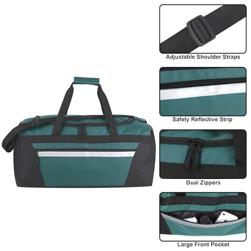 40 Liter, 22 Inch Reflective Duffle Bag with Shoulder Strap for Men, Women, Travel - color: Green