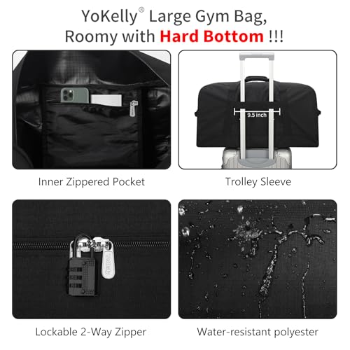 55L Large Duffle Bag for Men Travel - 25 inch Weekender Duffel Bag with Hard Bottom - Black - color: Black