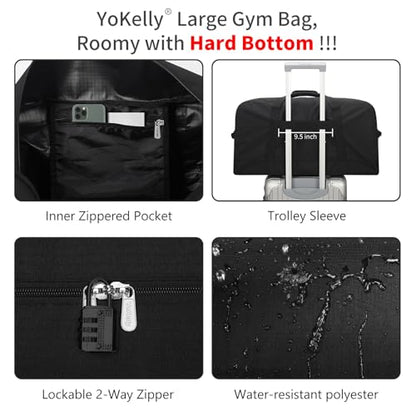 55L Large Duffle Bag for Men Travel - 25 inch Weekender Duffel Bag with Hard Bottom - Black - color: Black