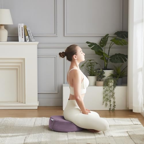 Meditation Cushion Bolster Pillow for Restorative Yoga – Supportive Cushion for Meditation, Pilates, and Relaxation – Filled with Buckwheat Hulls - Removable Cover - color: Lavender, size: Round (Filled with Buckwheat)