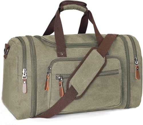 Sechunk Duffle Bag Canvas Large Outdoor Shoulder Bag Overnight Handbag Travel Tote Luggage Weekender Bag - color: army green