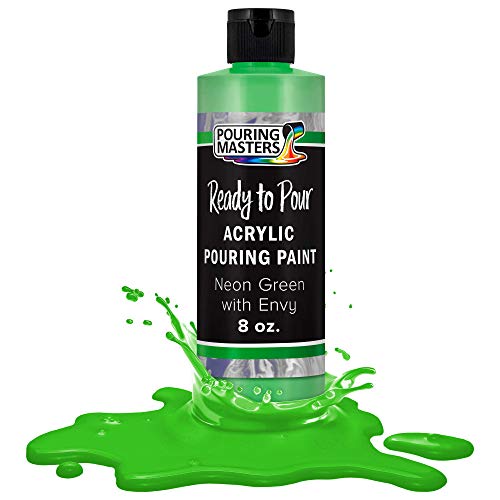 Pouring Masters Neon Green with Envy Ready to Pour Acrylic Pouring Paint - Premium 8-Ounce Pre-Mixed Fluid Acrylic Paint - Fluid Art Supplies for Canvas, Wood, Paper, Tile & Rocks - color: Neon Green with Envy