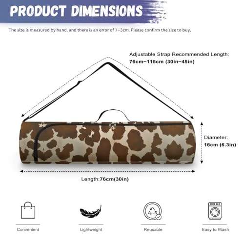 Yoga Mat Bag for Women & Men Full-Zip Yoga Mat Carrier Bag for Class Workout Park with Adjustable Strap - color: Cowhide Print