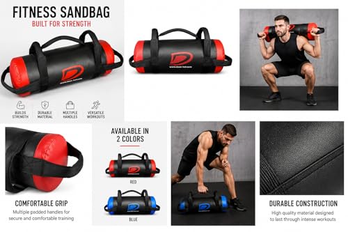 Vinyl Sandbag Workout Training Power Bag with Handles & Zipper | Weight Lifting, Running, Weight Adjustable Fitness Powerbag, Crossfit Exercise Powerlifting and Functional Gym Workout Unfilled