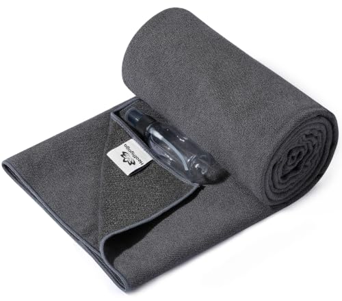 Heathyoga Yoga Mat Towel Non Slip for Hot Yoga Towel with Silicone Grip & Free Spray Bottle, 72"X26" Extra Large Microfiber Yoga Towel for Bikram, Pilates, Fitness - color: Grey