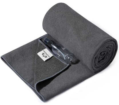 Heathyoga Yoga Mat Towel Non Slip for Hot Yoga Towel with Silicone Grip & Free Spray Bottle, 72"X26" Extra Large Microfiber Yoga Towel for Bikram, Pilates, Fitness - color: Grey