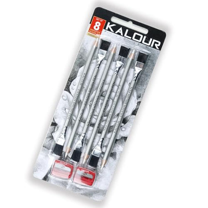 KALOUR Detail Eraser Pencil - 6pc Pencils with Brush and 2pc Sharpener,Erasing Small Details or add Highlights for Sketching, Charcoal Drawings. Fine Detail Eraser for Beginners & Artists