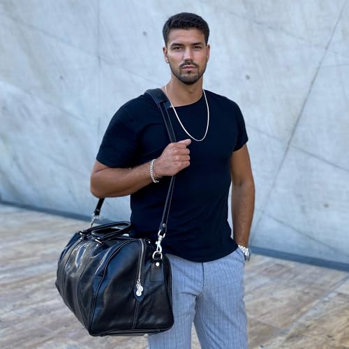 Time Resistance Leather Duffel Bag - Large Weekend Gym Travel Bag (Black) - color: Black