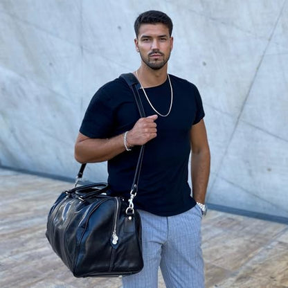 Time Resistance Leather Duffel Bag - Large Weekend Gym Travel Bag (Black) - color: Black
