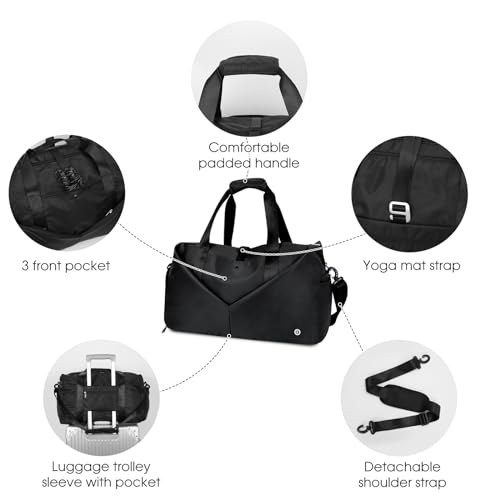 Ceneda 20" Gym Bag for Women with Wet Pocket & Shoe Compartment, Lightweight Duffel Waterproof Carry On Duffle for Travel, Yoga, Overnight (Black) - color: Black