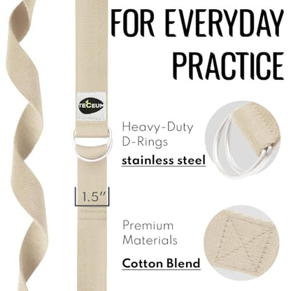 TECEUM 2 IN 1 Yoga & Mat Strap for Stretching – Cotton – 6/8/10 ft - color: Beige, size: 8 ft