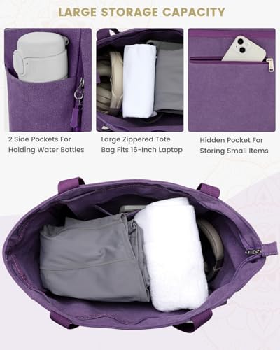 Gonex Yoga Mat Bag with Zipper Mat Carrier Canvas Gym Tote | Durable Canvas, Zipper Closures Prevent Slipping, Quick Access, Bottle Holder, Fits Yoga Blocks, Gym & Travel Use - color: Purple, size: Large(17.7×6.1×15.3inch)