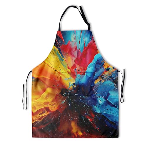 Artist Painting Apron with 2 Pockets Painters Art Aprons Gifts for Women Men - color: Colorful Paint Splatter Art