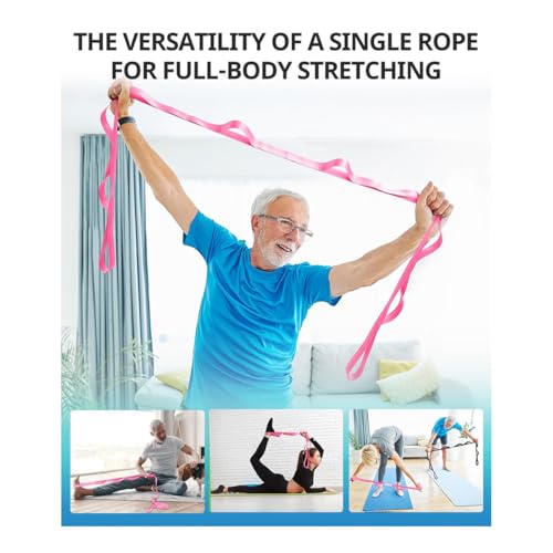 Yoga Strap Stretching Strap 10 Loops Non-Elastic Exercise Strap for Pilates, Dance Exercise Training Multi-Loop Stretching Band - color: Pink