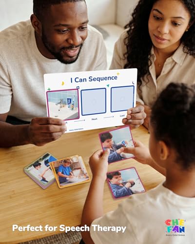 CHEFAN Sequencing Cards for Kids, Speech Therapy Sequence Game with Board, Preschool Kindergarten Storytelling Sentence Building Learning Activities (3 Steps) - size: 3-Step Board