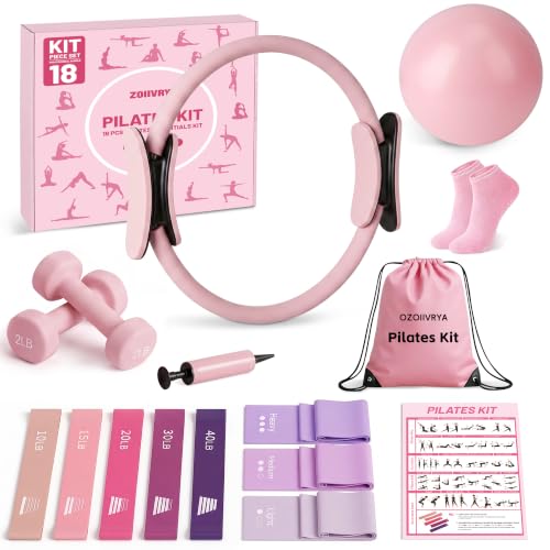 Pilates Kit, Home Pilates Equipment Set for Women,14" Pilates Ring and Ball,Resistance Bands,Dumbbells,Training Guide & Grip Socks Accessories for Starter Home Workouts