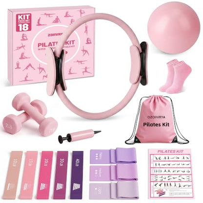 Pilates Kit, Home Pilates Equipment Set for Women,14" Pilates Ring and Ball,Resistance Bands,Dumbbells,Training Guide & Grip Socks Accessories for Starter Home Workouts