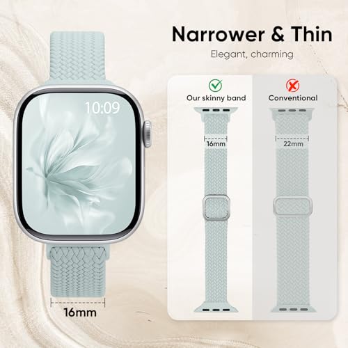 Slim Braided Stretchy Band Compatible with Apple Watch Bands Women | 40mm 41mm 42mm 38mm 44mm 45mm 46mm 49mm Thin Elastic Nylon Solo Loop Strap ,Wristband for iWatch Series 11 10 9 8 7 6 5 4 SE - color: Succulent, size: 44/45/46/49mm