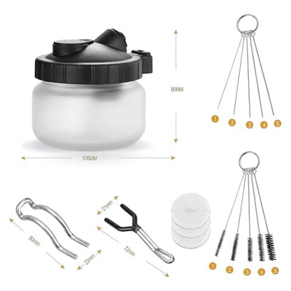 Langlengtec Airbrush Cleaning Kit Wash Jar with 5pcs Nozzle Set, 5pcs Brushes for Home and Office Use, Stainless Steel Duster with air Brush Needle Wrench
