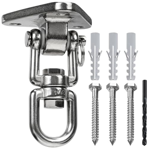 Stainless Steel Swing Hanger Heavy Duty 180°+360° Swivel Swing Hook Swing Hardware Kit for Yoga Swing Hammock Chair Porch Swing Sets Heavy Punching Bag 1500 LB Capacity - size: 3 Holes-2