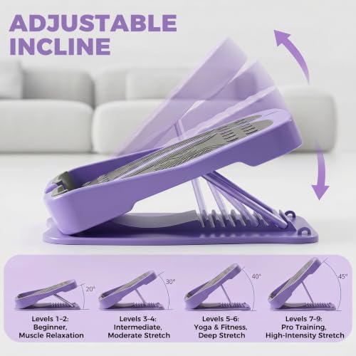 Slant Board for Calf Stretching, 9-Level with 2 Resistance Bands - color: Purple