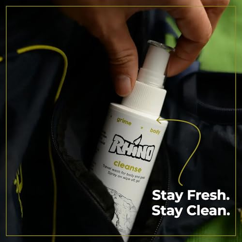 Rhino Skin Cleanse Spray – All Purpose Cleaning Spray for Body and Gear | Multipurpose Cleaner for Post-Workout & Adventure Use | Camping Essentials for Men, Women, and Kids | – 3.4 oz - size: 3.4 Fl Oz (Pack of 1)