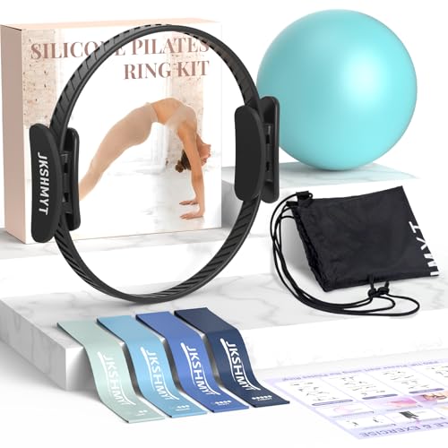 JKSHMYT Pilates Ring, 14.5 inch Magic Circle Pilates Equipment | 30 lb Resistance Home Pilates Ring, Durable Foam Padded Handles, Essentials Pilates Equipment for Beginners and Women - color: Black, size: Pilates Kit