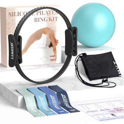 JKSHMYT Pilates Ring, 14.5 inch Magic Circle Pilates Equipment | 30 lb Resistance Home Pilates Ring, Durable Foam Padded Handles, Essentials Pilates Equipment for Beginners and Women - color: Black, size: Pilates Kit