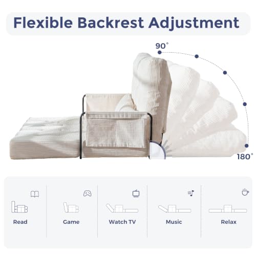 MAXYOYO Adjustable Folding Sofa Bed Couch with 2 Pillows, Beige - color: Beige