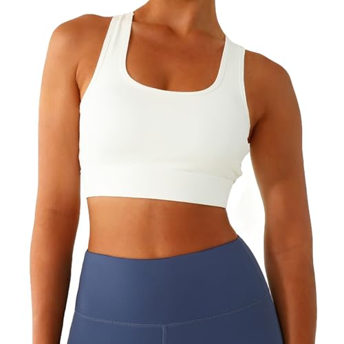 Sports Bras for Women, Medium Support Bras for Large Bust, Adjustable Straps Yoga Workout Bra with Pads - color: White, size: Small