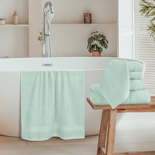 Belizzi Home 8 Piece Towel Set 100% Ring Spun Cotton, 2 Bath Towels 27x54, 2 Hand Towels 16x28 and 4 Washcloths 13x13 - Ultra Soft Highly Absorbent Machine Washable Hotel Spa Quality - Sea Green - color: Sea Green, size: 8 Piece Towel Set
