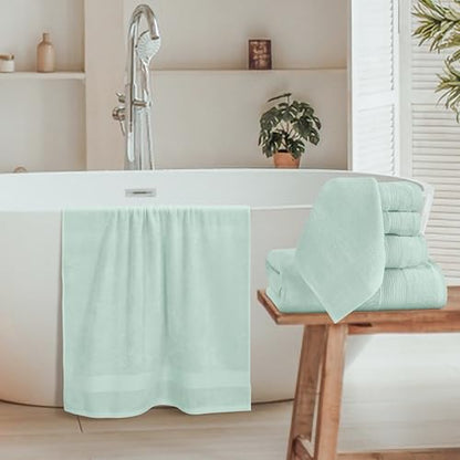 Belizzi Home 8 Piece Towel Set 100% Ring Spun Cotton, 2 Bath Towels 27x54, 2 Hand Towels 16x28 and 4 Washcloths 13x13 - Ultra Soft Highly Absorbent Machine Washable Hotel Spa Quality - Sea Green - color: Sea Green, size: 8 Piece Towel Set