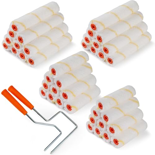 Microfiber Paint Roller, 4 Inch and 6 Inch, 40 Pack | Small Paint Roller Covers, 3/8-Inch Nap, with Paint Roller Frame, Ideal for Walls, Ceilings, Doors - size: 4 Inch & 6 Inch,40 Pack
