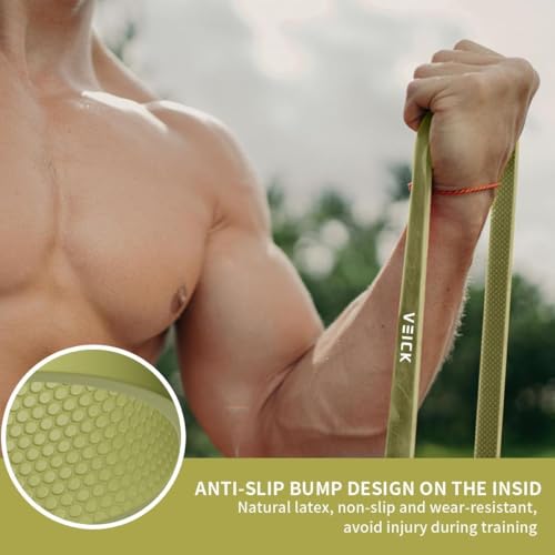 VEICK Pull Up Assist Resistance Bands for Home Gym | 100% Natural Latex, Non Slip Leather Texture, Space Saving, Full Body Training for Men Women - color: Green/Purple Set of 4 + Hand Grip Pads