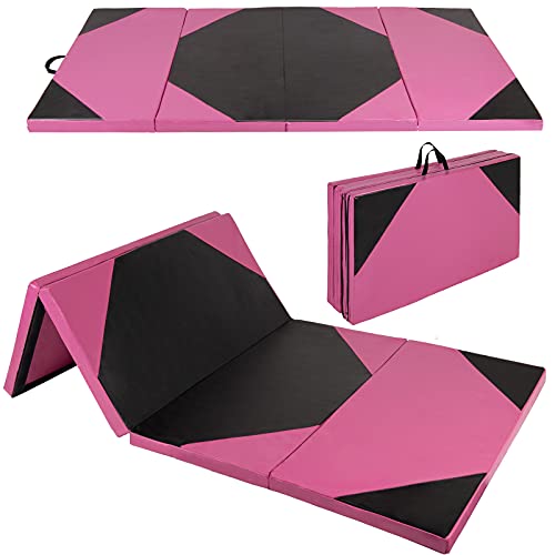 Polar Aurora 4'x10'x2 Thick Folding Gymnastics Exercise Mat Aerobics Stretching Yoga Mats - color: New Red-Black
