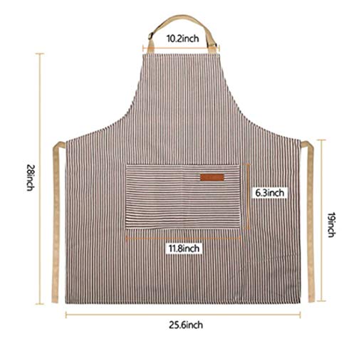 RUIBOLU Adjustable Bib Apron with 2 Pockets Cooking Kitchen Cotton Aprons for Women Men Chef Restaurant BBQ Painting - color: Black Stripes