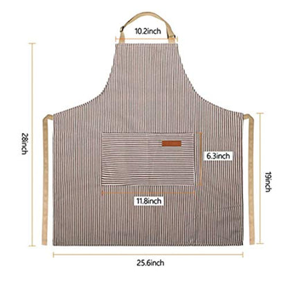 RUIBOLU Adjustable Bib Apron with 2 Pockets Cooking Kitchen Cotton Aprons for Women Men Chef Restaurant BBQ Painting - color: Black Stripes