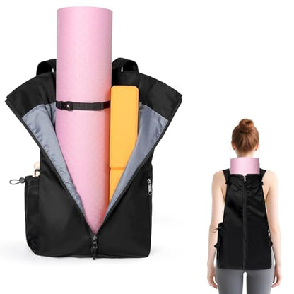 WOMACO Yoga Mat Bag, Adjustable Yogamat Blocks Carrier with Backpack Straps and Side Pockets, Top-Opening Yoga Backpack for Yoga Accessories