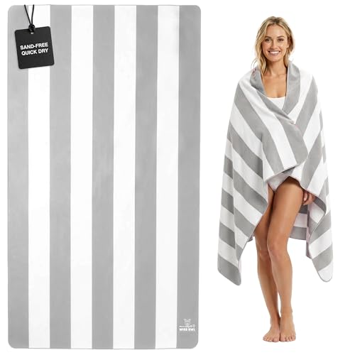 Wise Owl Outfitters Microfiber Beach Towel (7x4 ft) – Extra Large 84"x48", Quick Dry, Lightweight and Sand Free for Adults at the Beach, Pool, Gym, Yoga, or for Travel and Outdoor Use - color: Grey